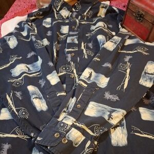 Roundtree & Yorke Navy Fishing Patterned Casual Shirt